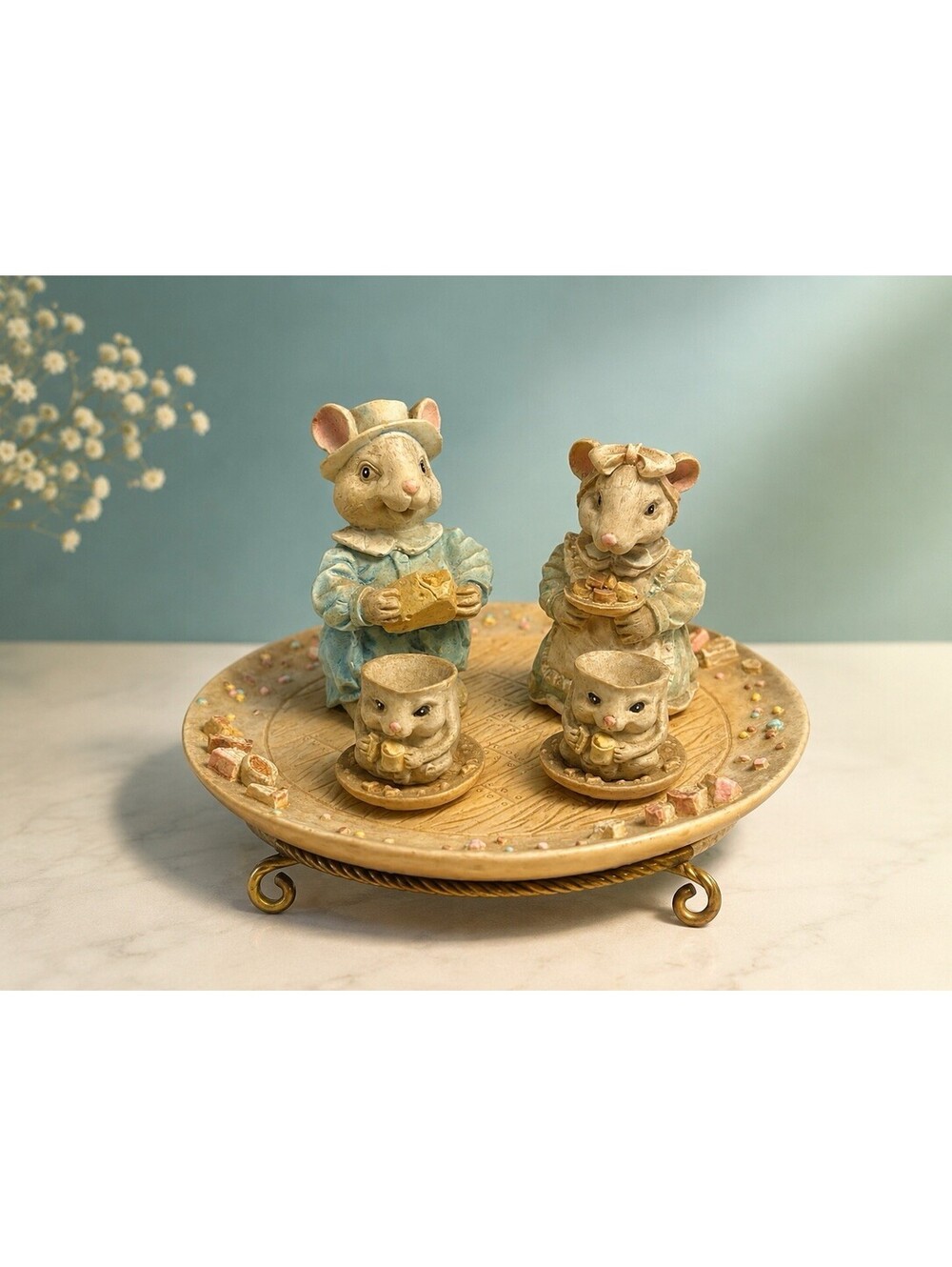 Artisan Flair 1994 7Pc Mouse Tea Party Miniature Figurine Set Resin